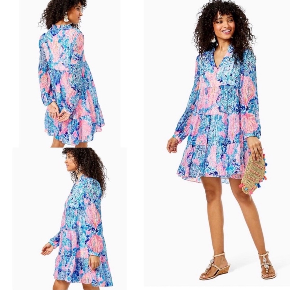 Lilly Pulitzer Sarita Coastal Sway With Me Shimmer Dress 0 babydoll beach - Picture 12 of 12